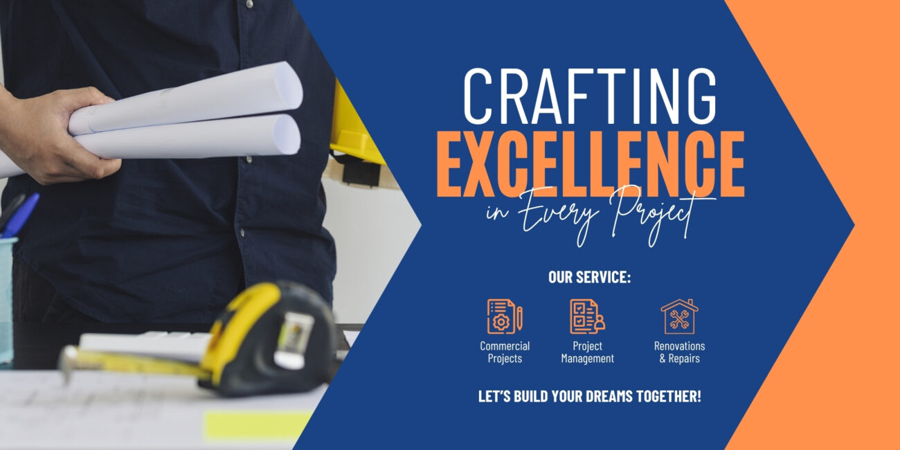 Blue and Yellow Modern Construction Office Banner